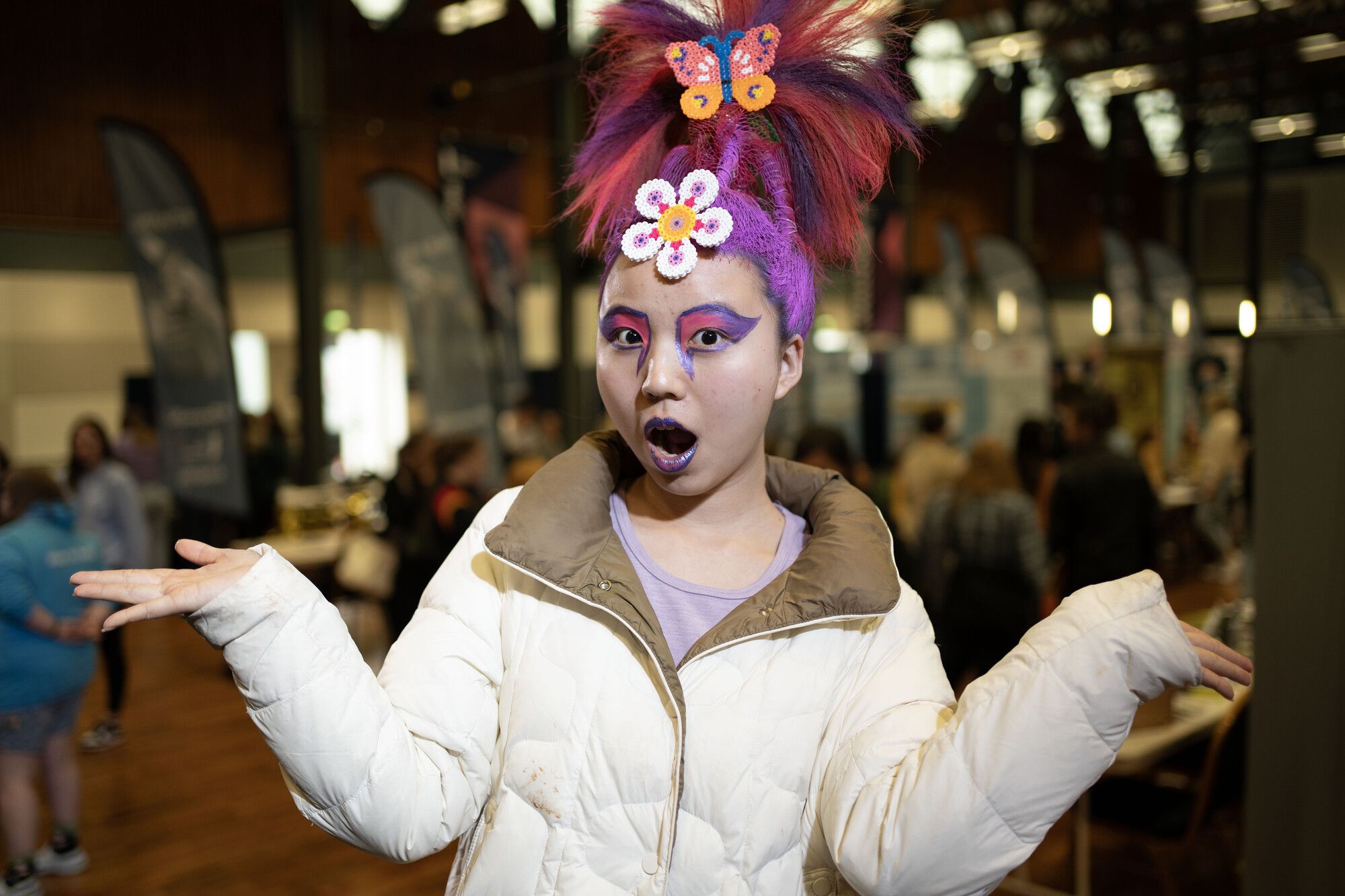 Student in costume and makeup at freshers fair