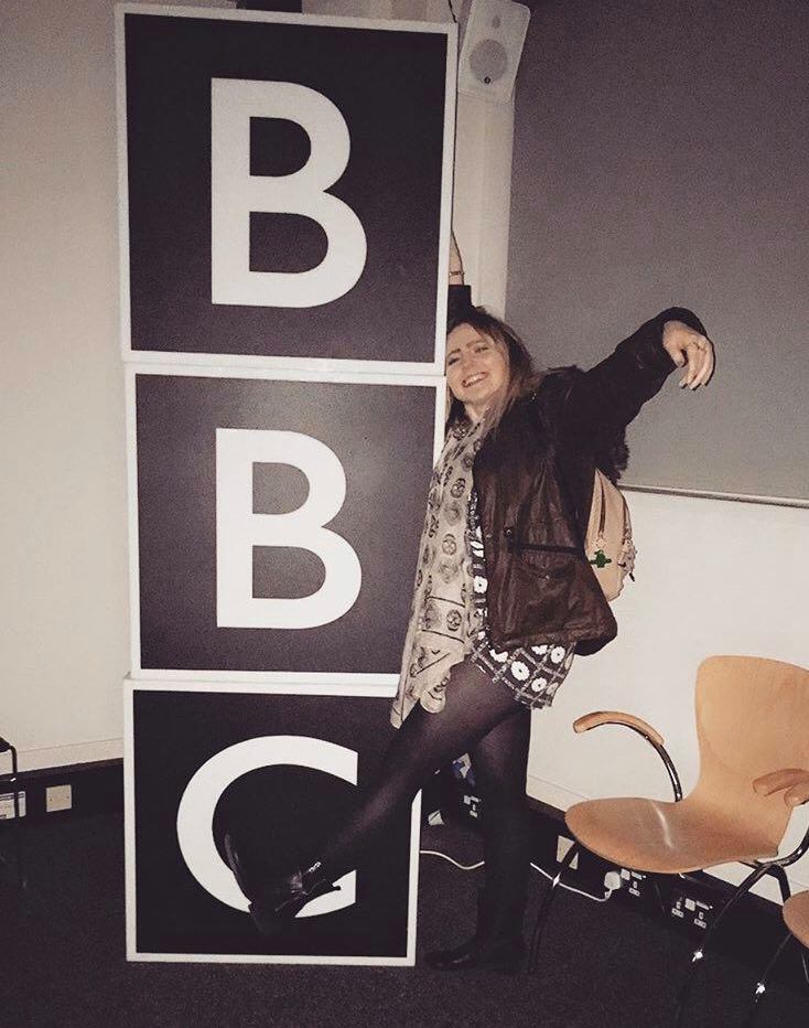 Niamh at BBC sign