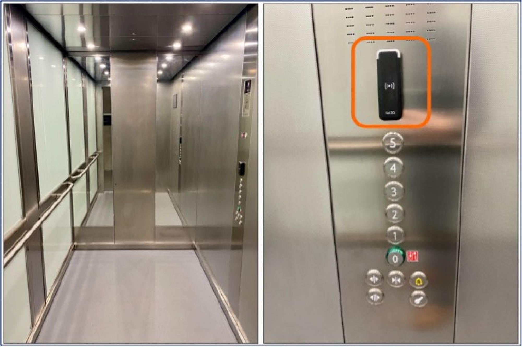 Example of lifts and SALTO access control panels throughout Blocks BC and BD