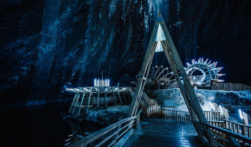 Underground theme park in big salt mine Salina Turda, Turda in Romania, transylvania. Popular tourist destination.