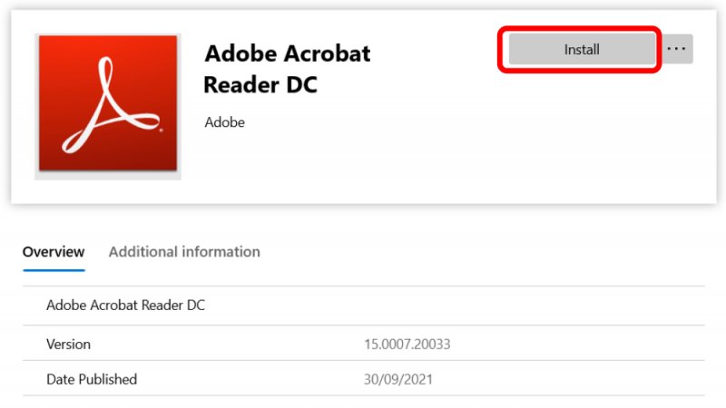 Screenshot image of screen showing more information about the software application and the install button.