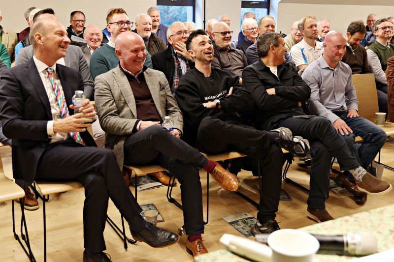 Image of IMD Speakers and Host Stephen Watson, Andrew Hill,  Glen Irwin, Andy Chapman & Danny Campbell with a shot of the IMD crowd