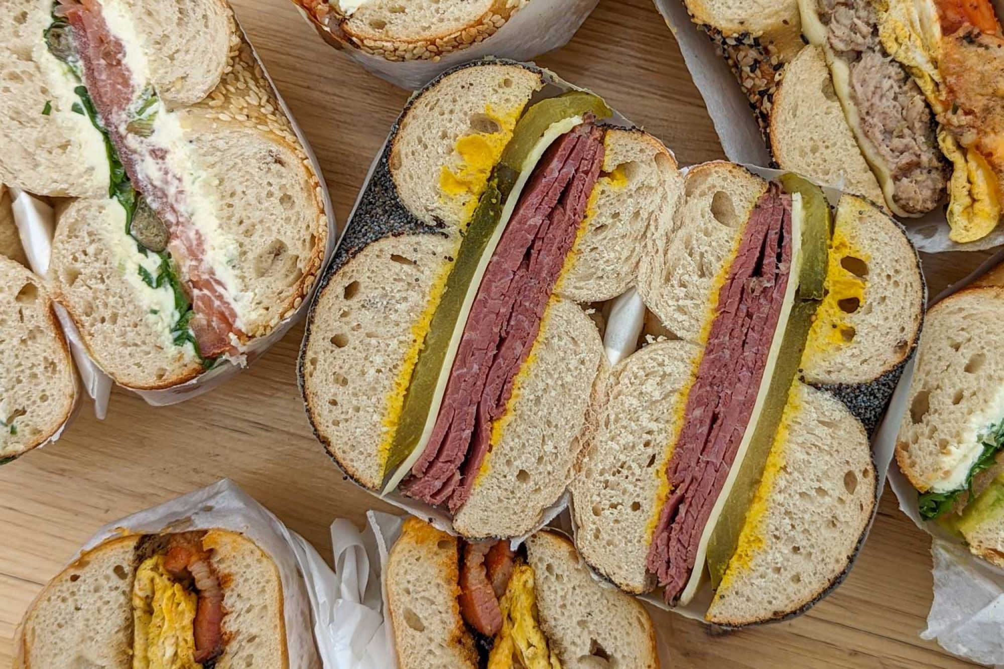 A selection of bagels available at Bodega Bagels
