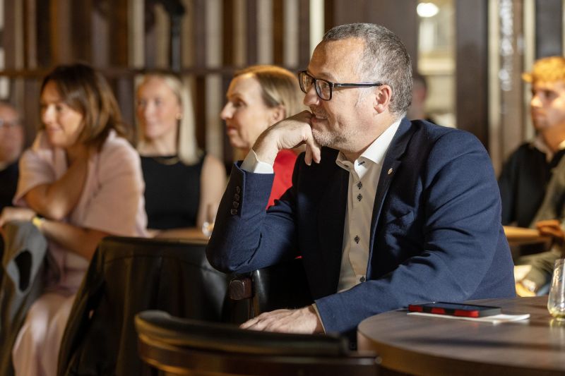 Close up shot of head of DARO department Aidan O\'Kane engaged in the panel.