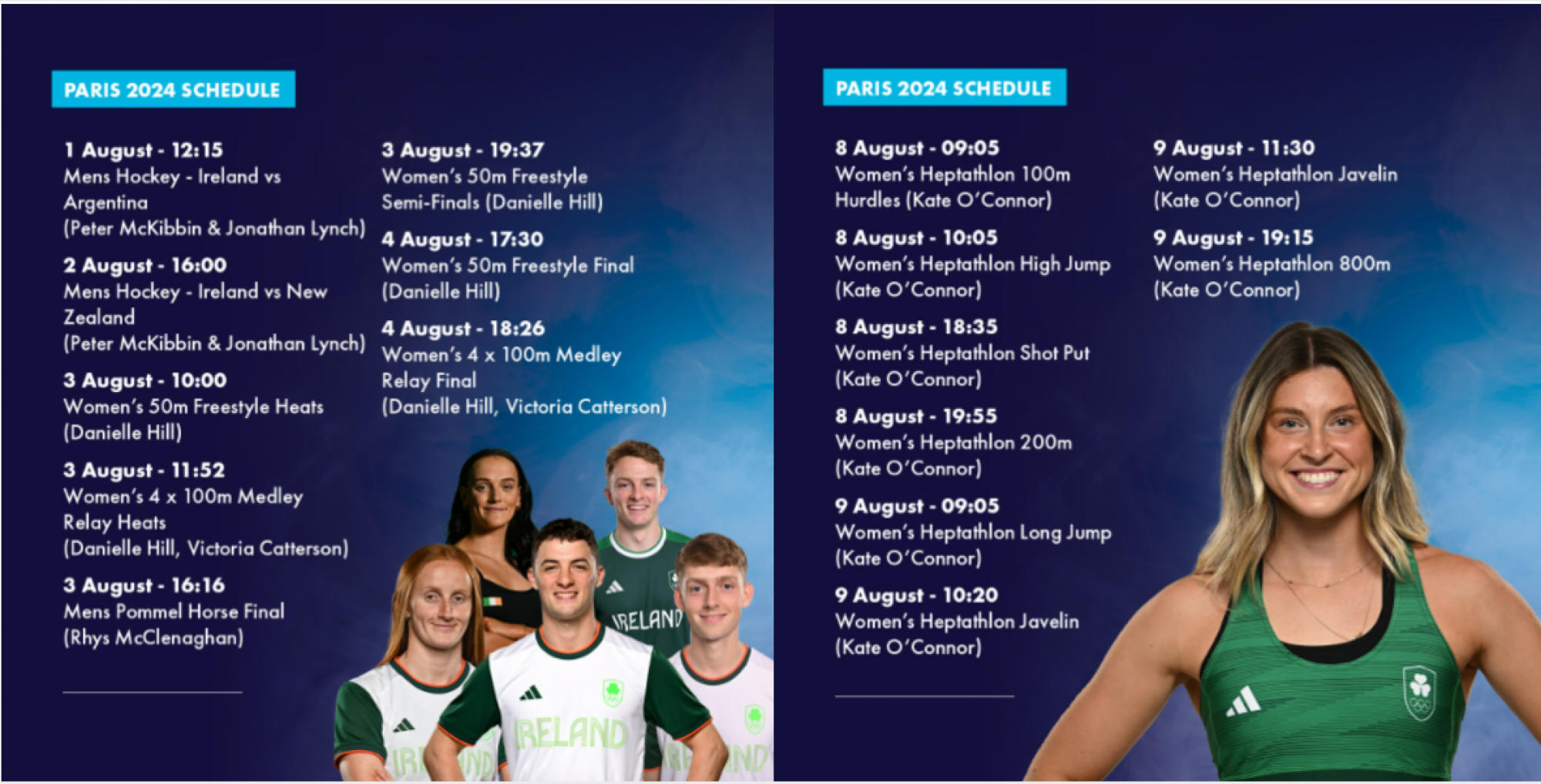 The schedule of Ulster competitors