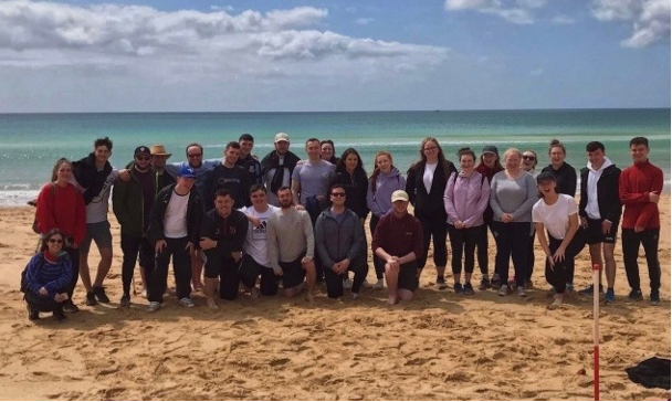 Group of students on the beach in Portugal 